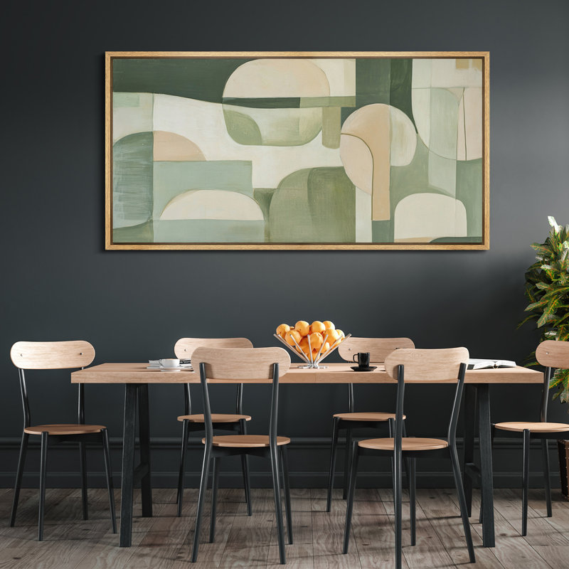 «Mid Century Modern Abstract Shapes», impression sur toile encadrée surdimensionnée, Naturel, H 30 po x l 60 po