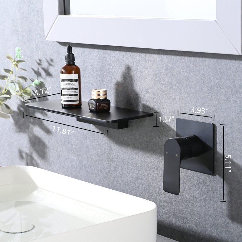 Single Handle Waterfall Wall Mounted Bathroom Sink Faucet, Matte Black
