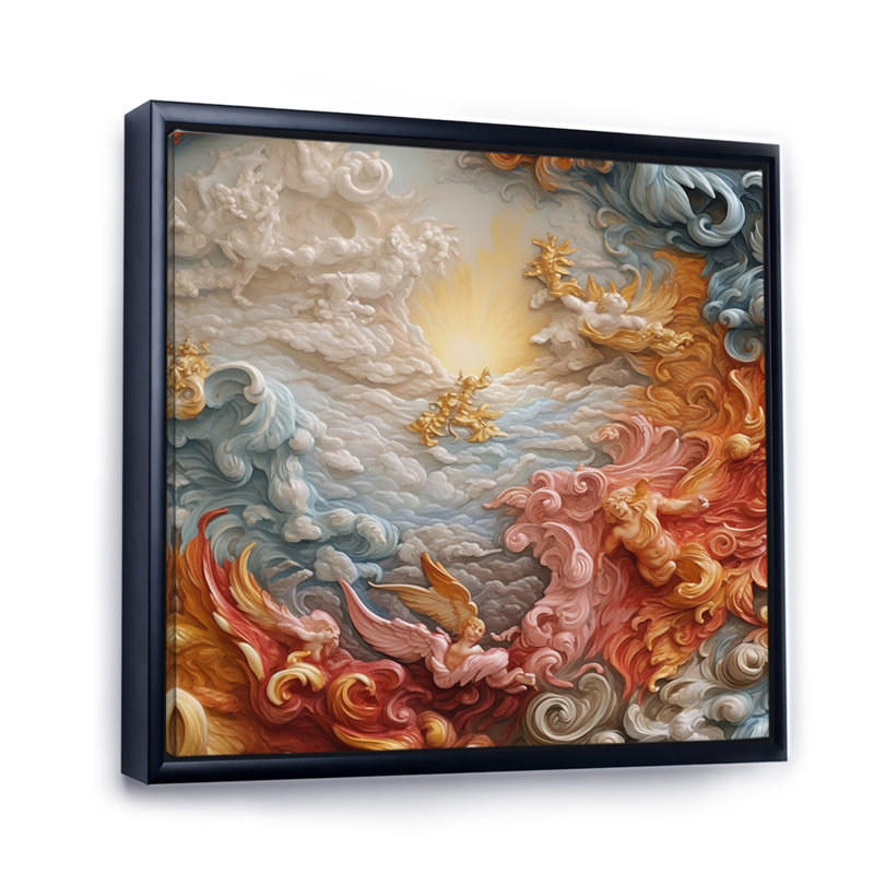 Décoration murale crème en forme de nébuleuse de l'astrologie V - formes abstraites, 30" H x 30" W, Cadre flottant noir