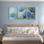 Art mural bleu floral sur toile - 3 pièces de feuilles d'or, décoration intérieure moderne-1185073547