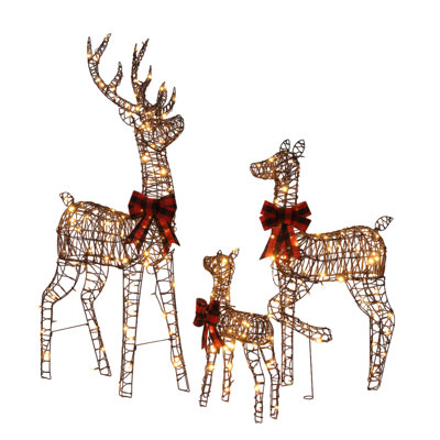 3PCS 5FT Champagne Gold Reindeer Family Christmas Decoration With LED Lights