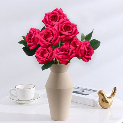 10 pièces de roses artificielles en soie avec bouquet de fleurs en plastique et roses artificielles pour la maison