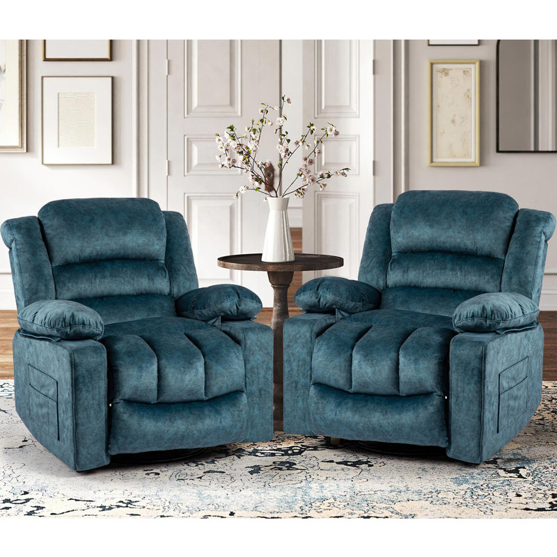 39.8'' Wide Velvet Upholstered Swivel Rocker Recliner Chair, Blue Velvet