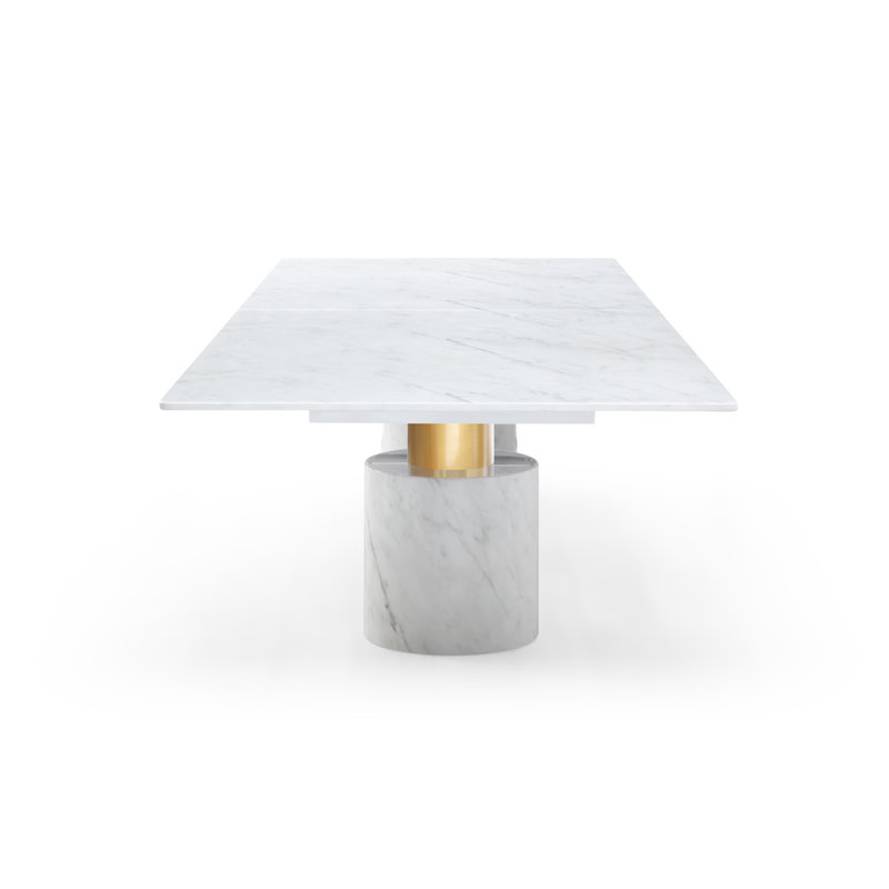 Table de salle à manger Safeya, Blanc, Blanc / Doré, H 30 po x l 120 po x P 48 po