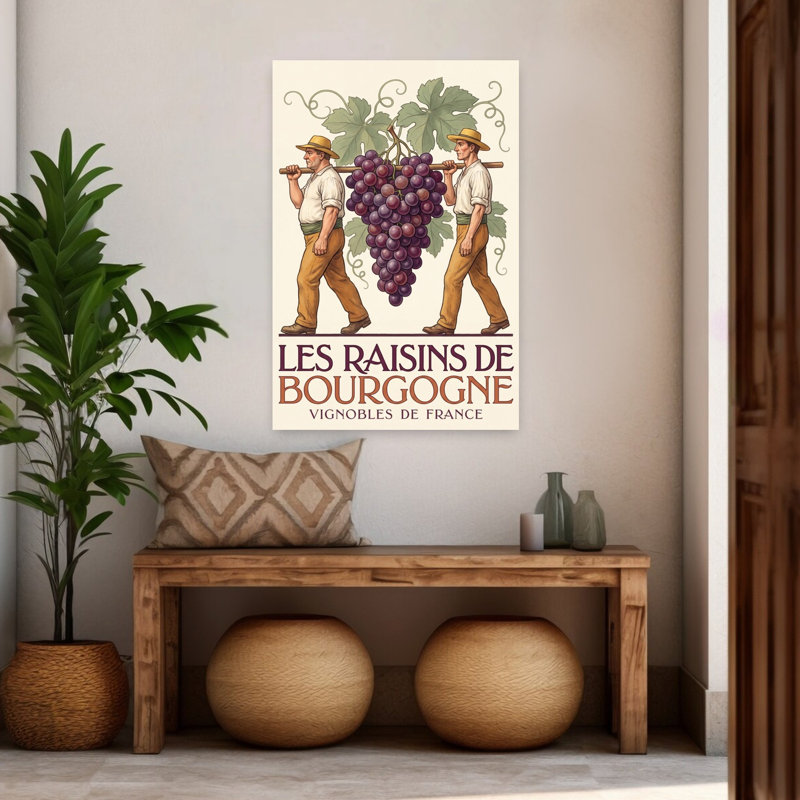 Bourgogne, vendange, vendange, rétro, fruits abstraits, paysage, impression murale, H 48 po x l 32 po