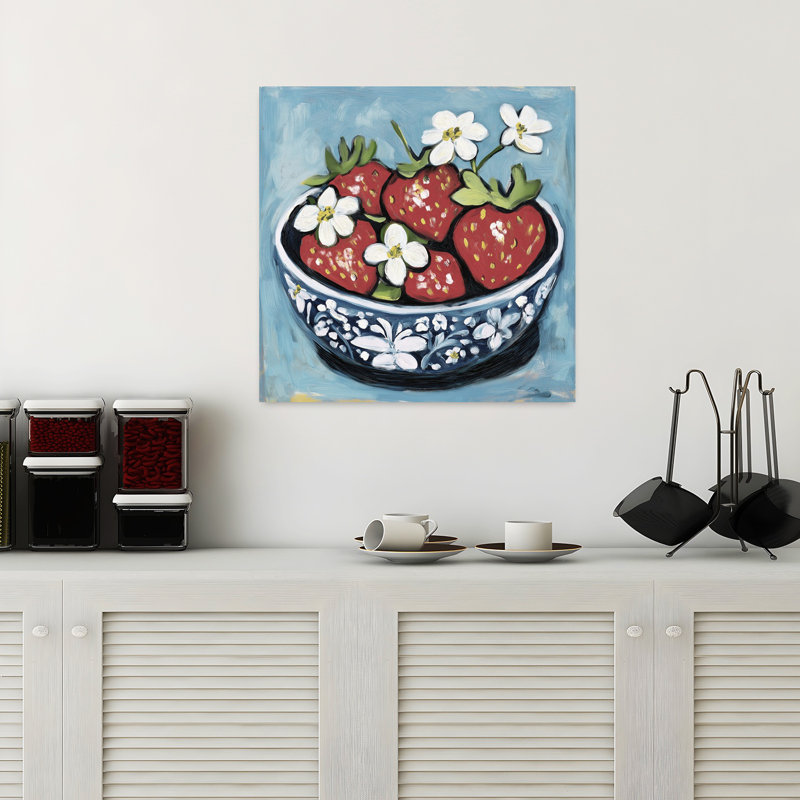 Strawberries In Blue Bowl, H 18 po x l 18 po