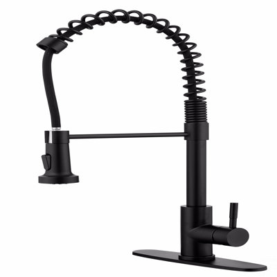 Commercial Spring Kitchen Faucets With Pull Out Sprayer,  Stainless Steel Single Handle One Hole Kitchen Sink Faucet, Industrial 3-Hole Sink Faucet