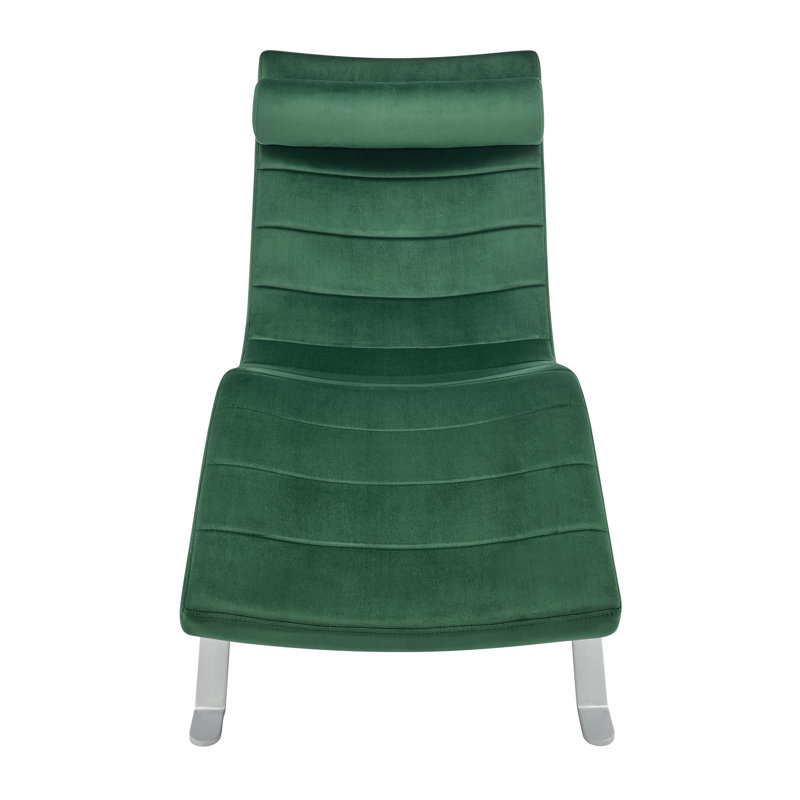 Chaise longue Arnera en velours vert avec base argentée, Velours vert