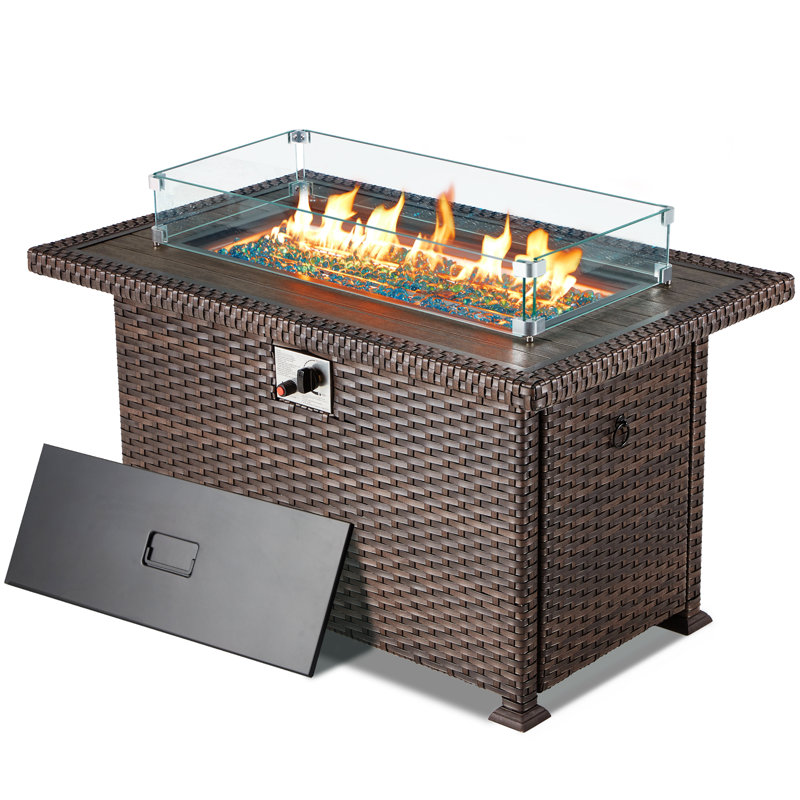 Sarfaraz Rectangle Aluminum Propane Smokeless Fire Pit Table with Hidden Fuel Tank, Brown