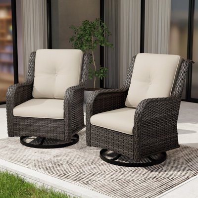 Anahit Swivel Wicker Patio Chair with Cushions (Set of 2)