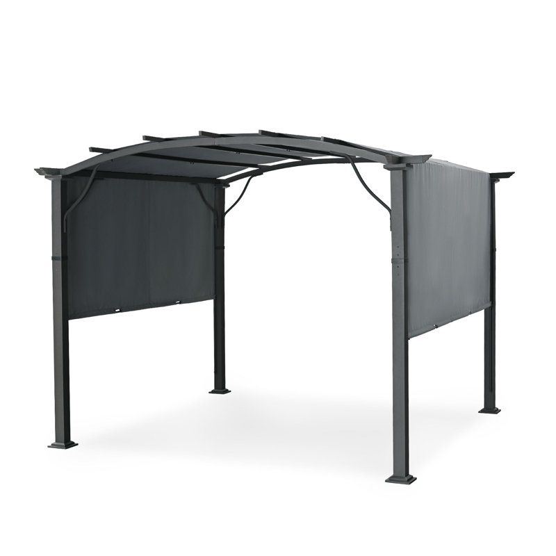Aluminum Outdoor Pergola with Slightly Arched Canopy and Retractable Shade, 9.1 ft x 9.1 ft, Gray