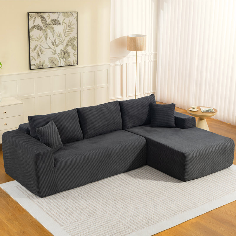 Canapé modulaire sans dossier de 108 po avec méridienne en forme de L Meleri New, sans assemblage requis, Gris