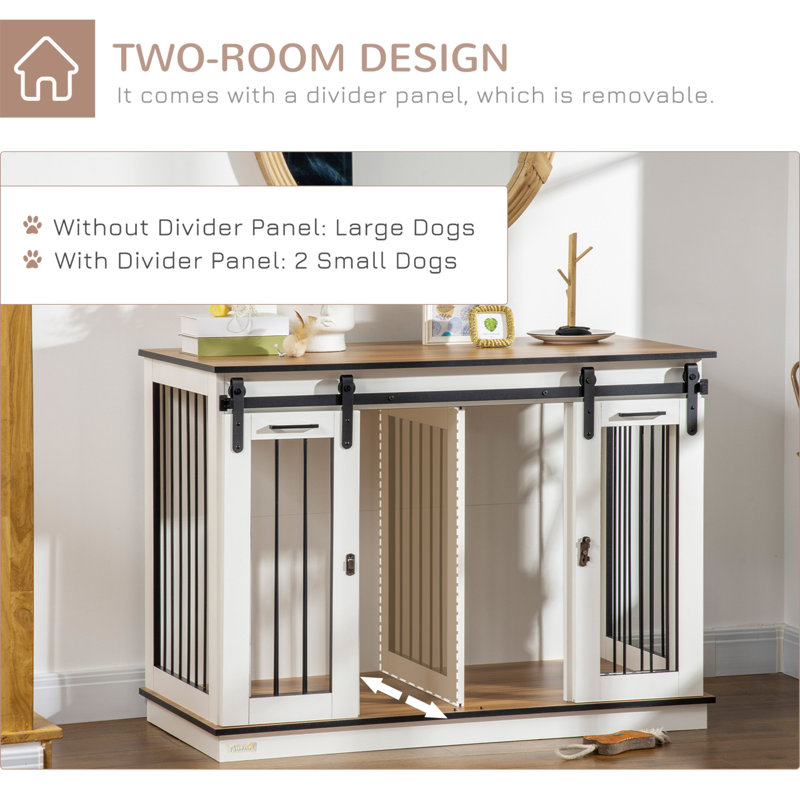 White Modern Dog Crate End Table with Divider Panel