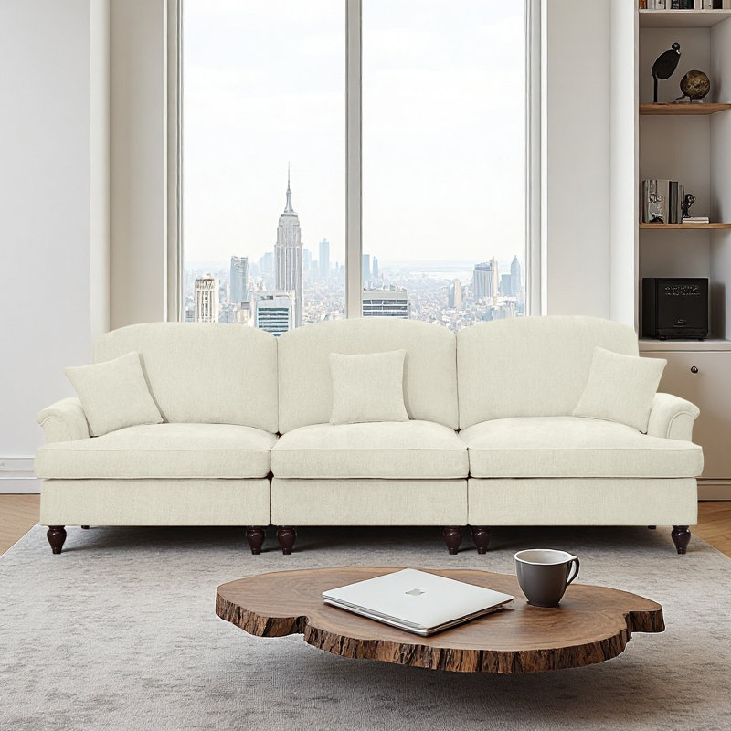 Sofa, Cloud Couch Sectional Sofa, Chenille Sofa, 36.6" H x 107.1" W x 32.8" D, Beige