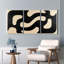 Ensemble de 3 tableaux abstraits à motifs de vagues noires et beiges sur toile tendue-1781865577
