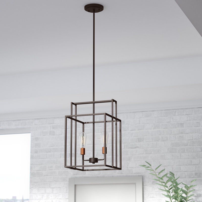 Luminaire suspendu rectangulaire unique à 2 lumières Larchmont, Bronze / Cuivre