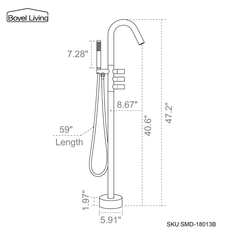 3 Handle Floor Freestanding Tub Filler with Diverter, Matte Black