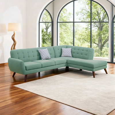 L-shaped 2-piece Sectional With Chaise & Tufted Design, Linen-like Fabric