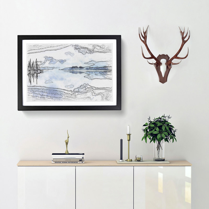 Boats Upon Lake Constance in Abstract - Picture Frame Graphic Art Print, 62cm H x 87cm W x 2cm D, Black Framed