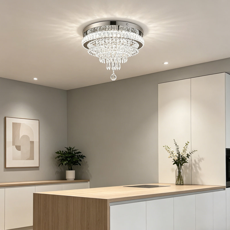 Plafonnier encastré à DEL en cristal à intensité variable avec télécommande, lustre en cristal moderne pour le salon, la chambre à coucher et la cuisine
