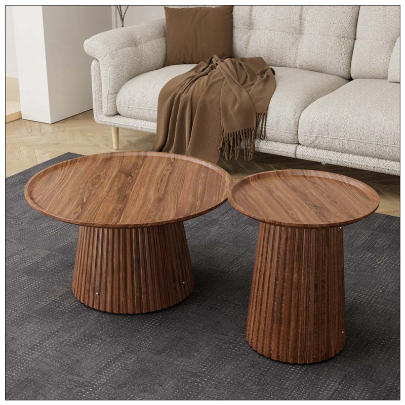 Ensemble de 2 tables basses rondes avec présentoir et base piédestal robuste