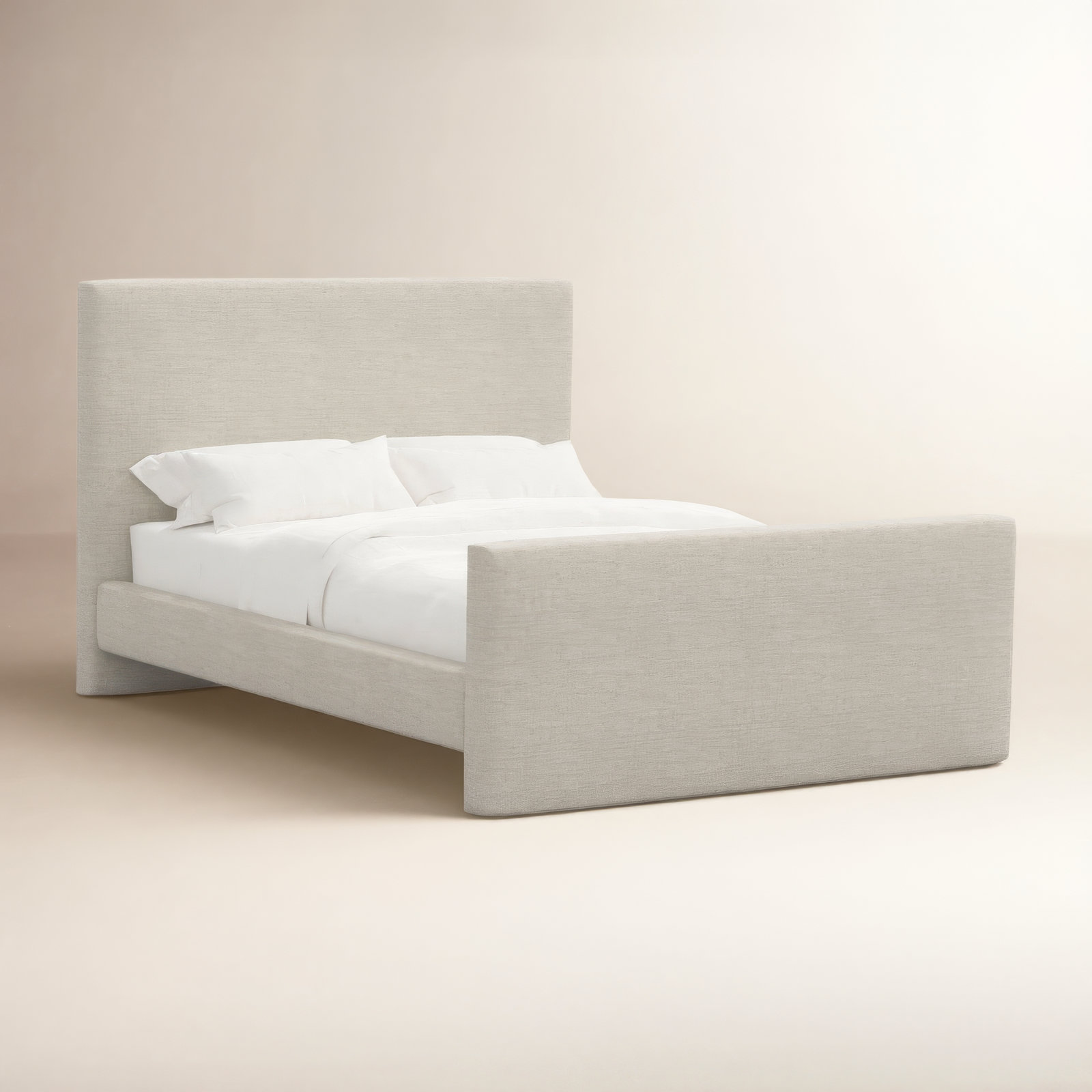 Linen Upholstered Platform Bed, Twin, Relaxed Zinc Linen