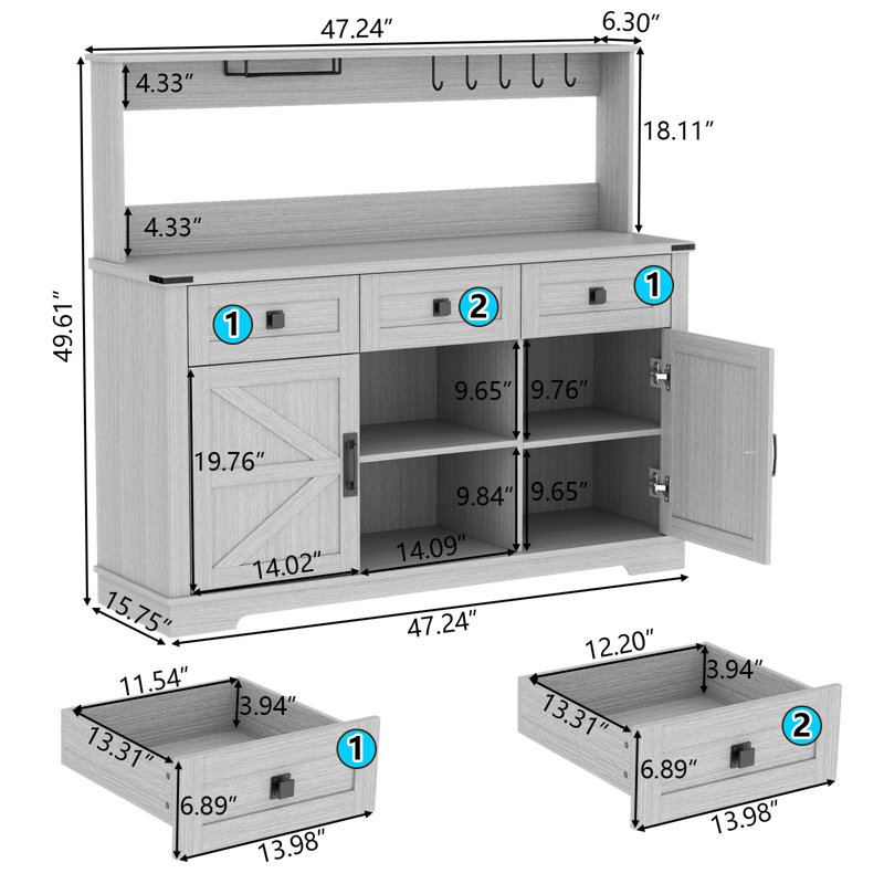 Shelli 47'' Sideboard with hutch and drawers