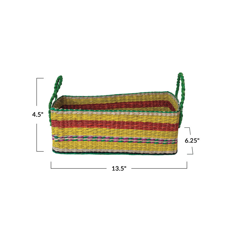 Hand-Woven Seagrass Basket with Stripes