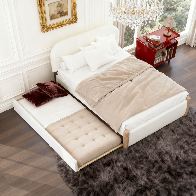 Lit plateforme tapissier Berber, Blanc, Double