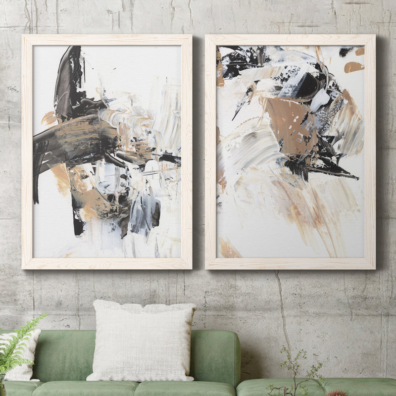 Ruckus I - Ensemble de 2 peintures sur toiles encadrées, H 20 po x l 34 po x P 1,5 po, Cadre blanc