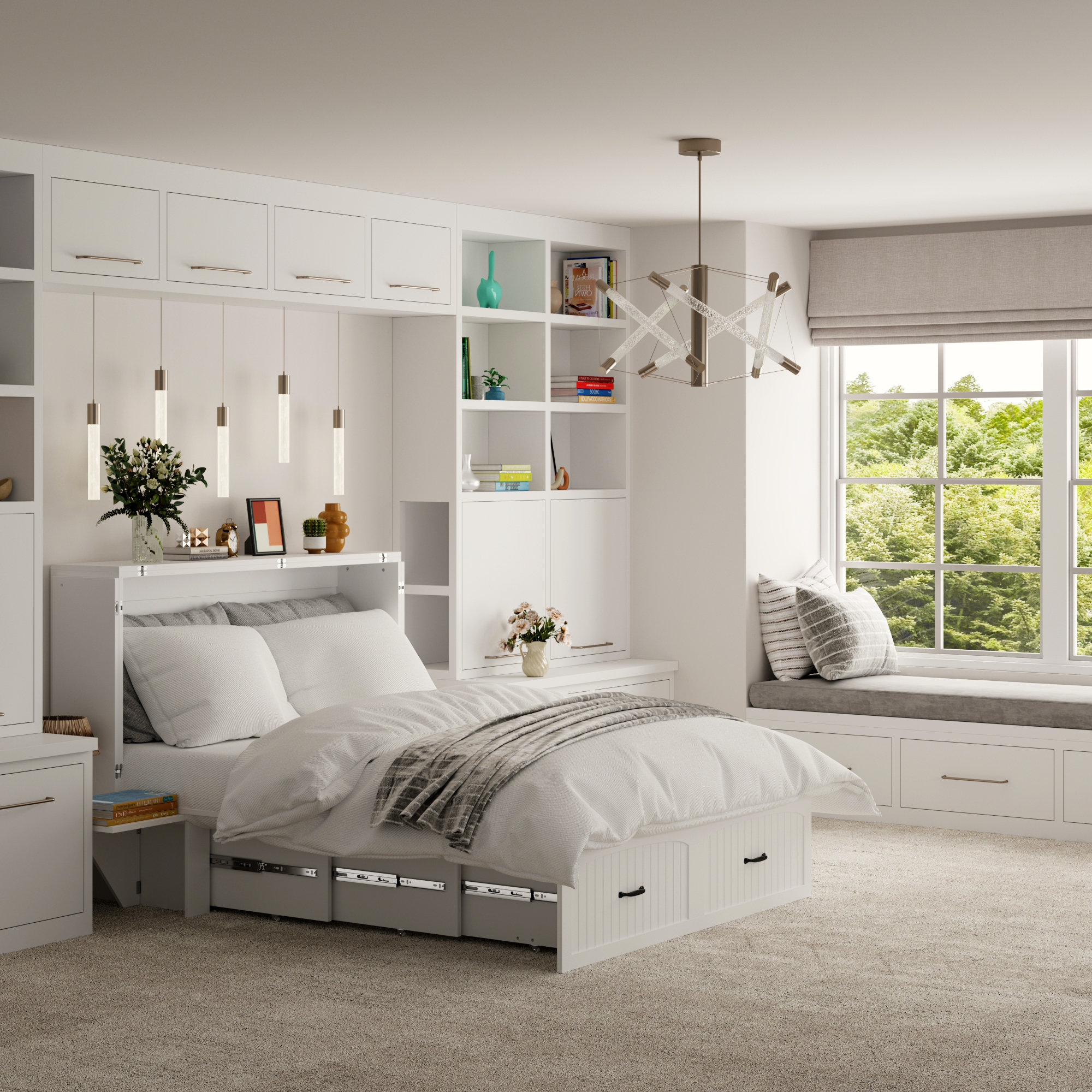 Latitude Run® Fold Out Murphy Bed With Nightstands And White Finish ...