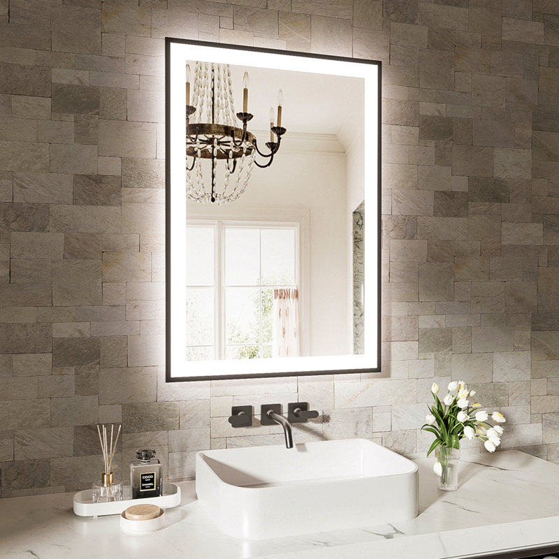 Miroir de salle de bain à DEL sans cadre 20 po x 28 po, miroir intelligent
