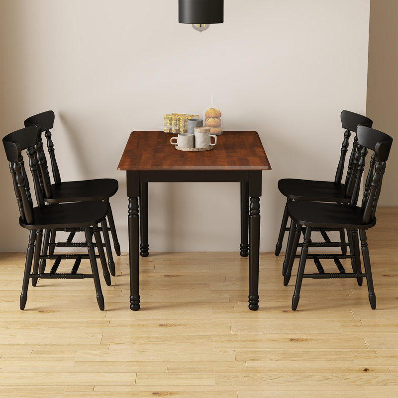 Dining Table Set Mid Century Modern Small Saving Space Dining Table Set, Walnut/Black, Black