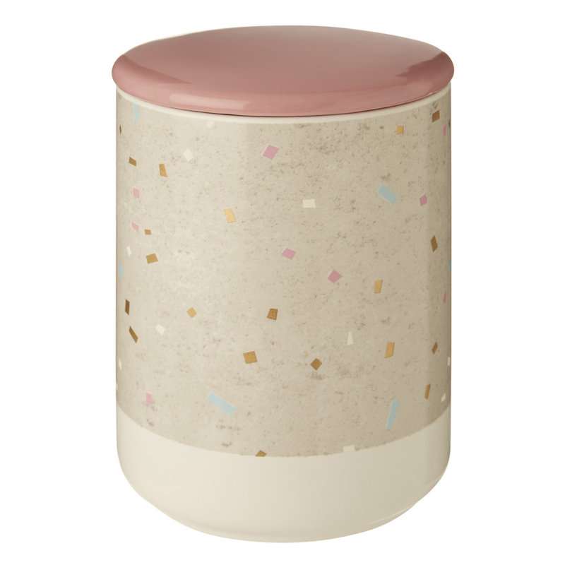 Stoneware Jar, Beige/Pink, 16" H x 11" W x 11" D