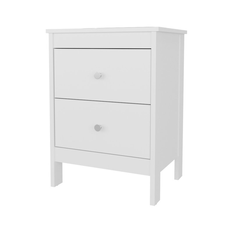 Table de chevet blanche à 2 tiroirs, structure, idéale pour l'organisation de la chambre à coucher, poignée classique, profondeur de 18,34 po, poids de l'ensemble de 58,43 lb