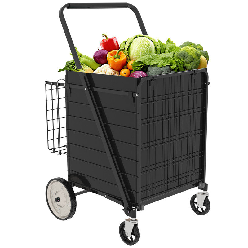 Très grand chariot d'épicerie à 2 niveaux - Roues robustes à 360 °