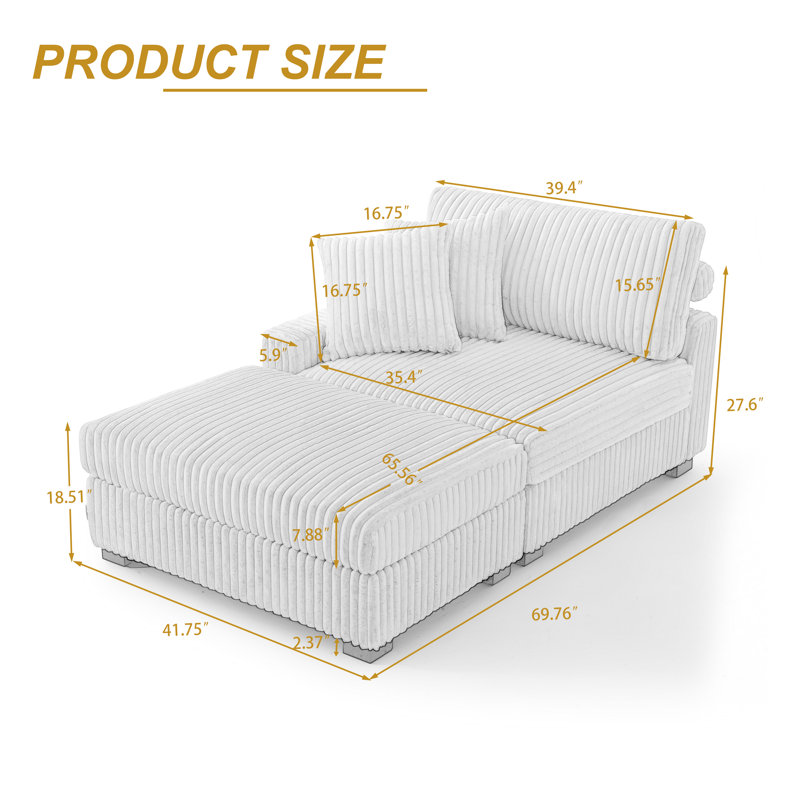 Upholstered Chaise Lounge, Light Brown, Right Hand Facing