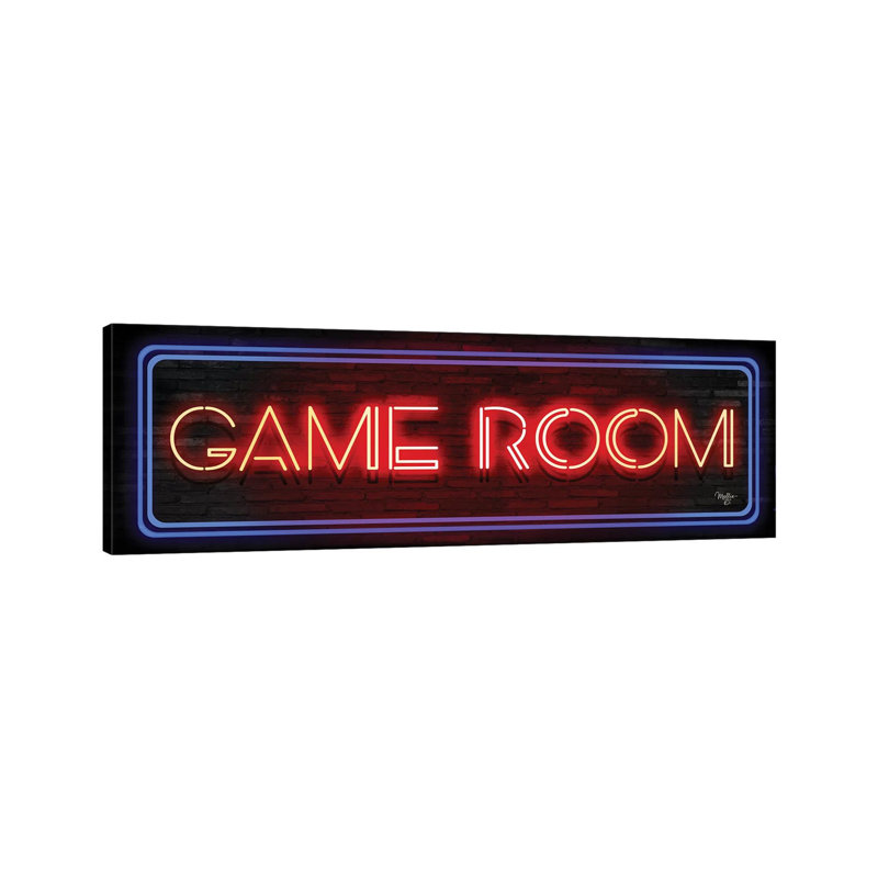 Enseigne néon Game Room - estampe numérique sur toile tendue avec châssis, H 16 po x l 48 po