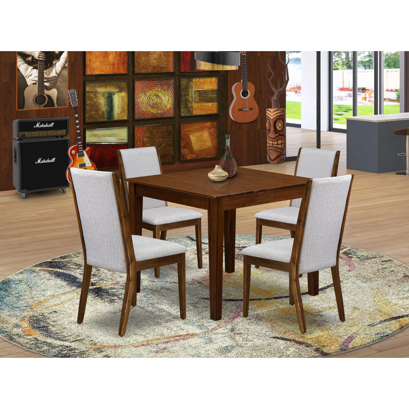 5 Piece Dining Table Set Includes a Square Kitchen Table and 4 Parson Chairs, 36x36 Inch, Antique Walnut, Antique Walnut/Gray