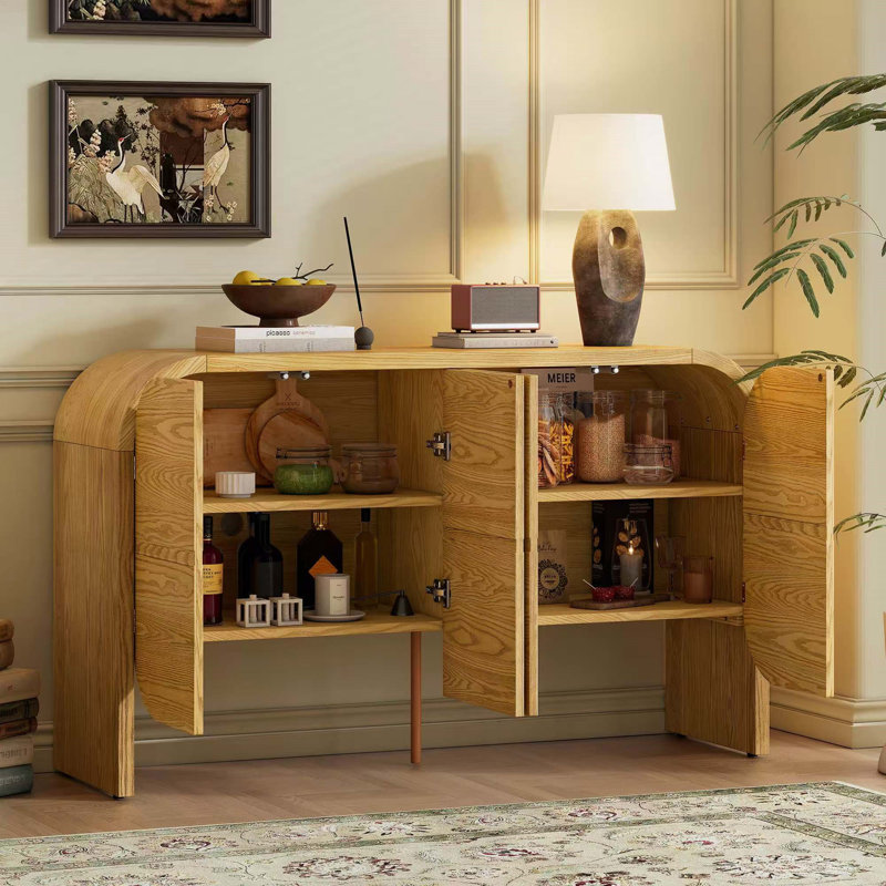 Buffet 4 portes avec grand rangement, Naturel
