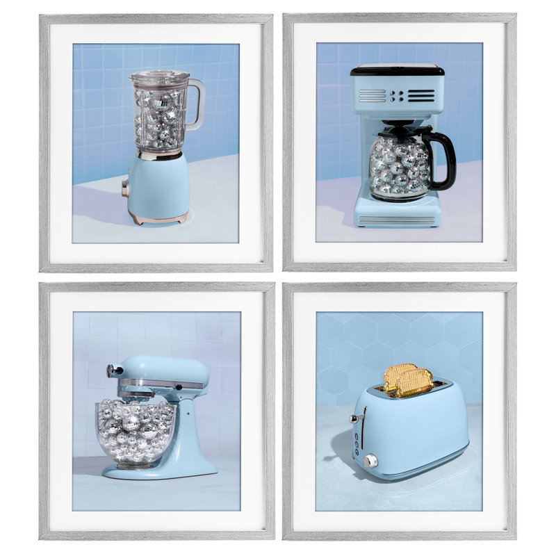 Ensemble de cuisine disco sur ensemble de 4 pièces encadrées sous verre, design par Lish Creative, 21 x 17