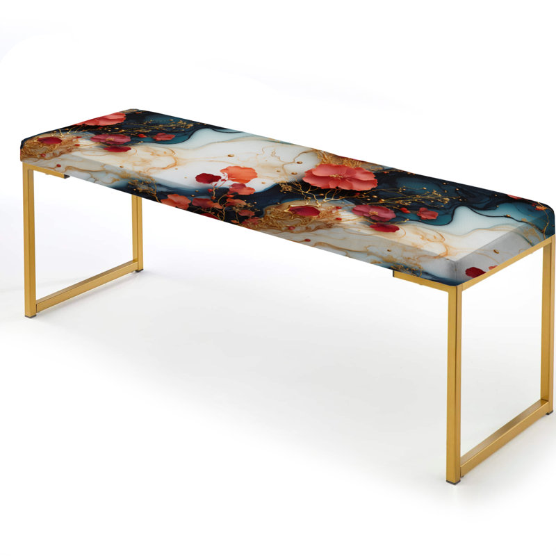 Enchanted White And Blue Marble Pattern - Marble Upholstered Gold Bench