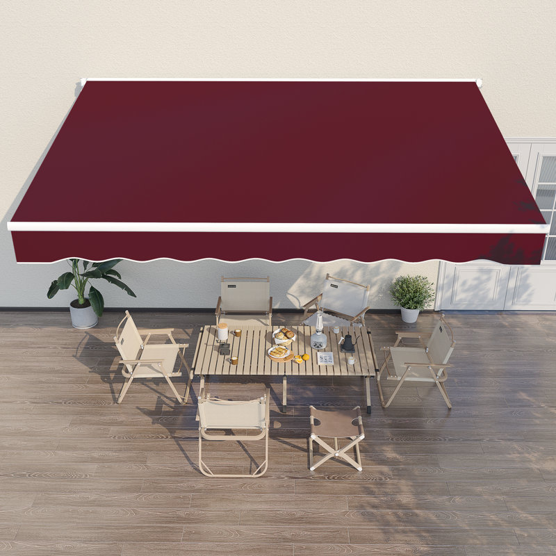 AECOJOY Manual Retraction Slope Patio Awning, 156" W x 96" D, Wine Red, Solid Color