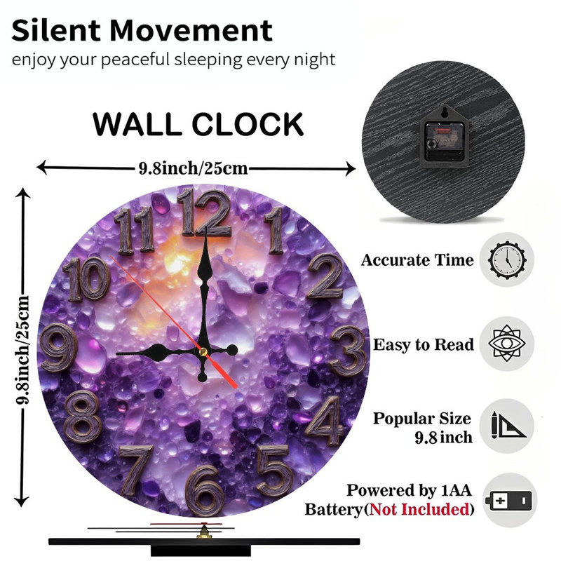 Horloge sur pierres précieuses mauves