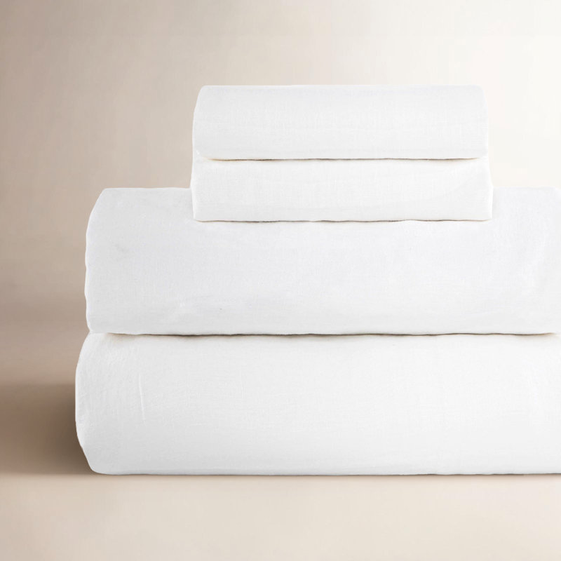 100% French Linen Sheet Set, Twin XL Sheet Set with 1 Pillowcase, White
