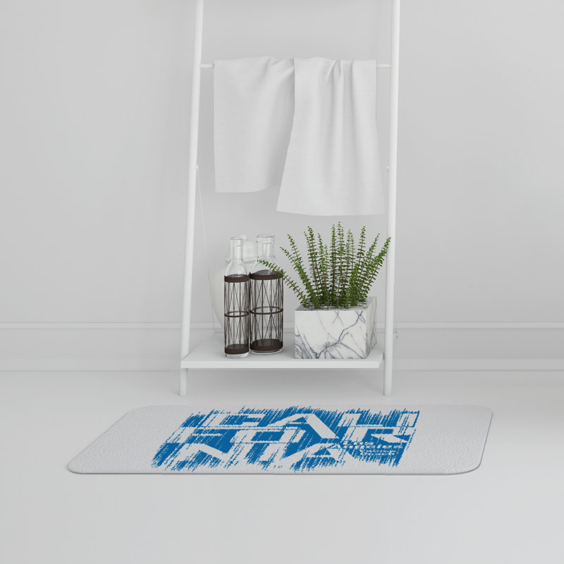 Akelah Non-Slip Bath Rug, Blue/White Abtracts