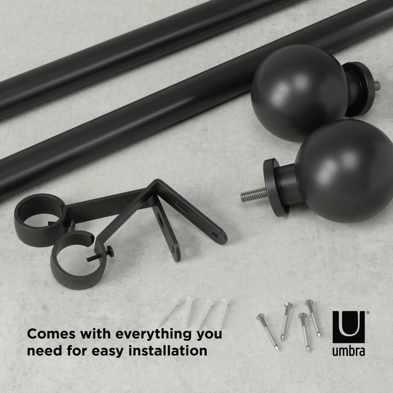 Matte Black Adjustable Steel Curtain Rod with Ball Finials
