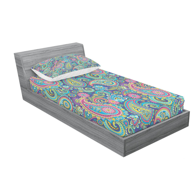 Microfiber Sheet Set, Full Sheet Set with Fitted Sheet, Yellow/Green Paisley