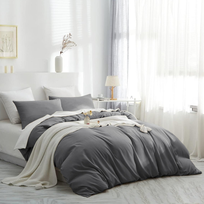 Housse de couette en microfibre moderne et contemporaine avec taies d'oreiller - Ensemble de literie douce et durable, Gris