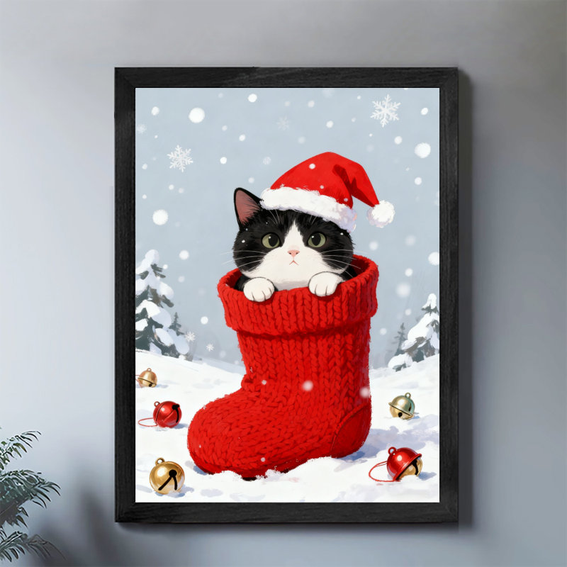 Reproduction d'art de chat rétro noir encadré noir, H 37 po x l 25 po